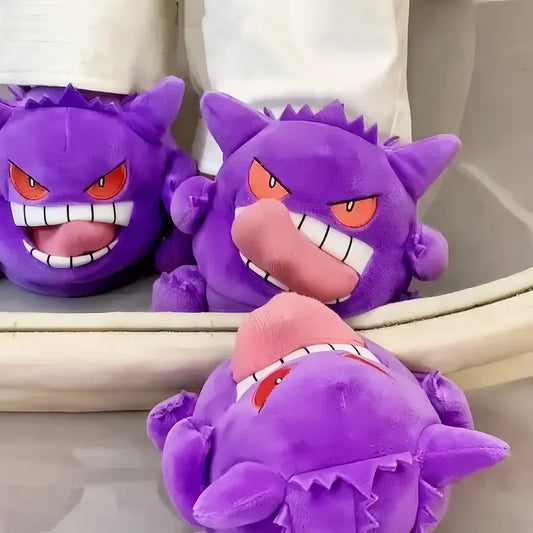 Gengar Plush Slippers • Tongue Out House Shoes • Warm Winter Slides • Cute Anime Ghost Gift