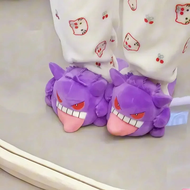 Gengar Plush Slippers • Tongue Out House Shoes • Warm Winter Slides • Cute Anime Ghost Gift
