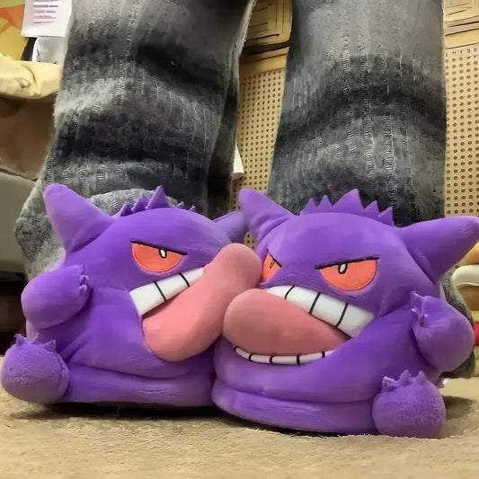 Gengar Plush Slippers • Tongue Out House Shoes • Warm Winter Slides • Cute Anime Ghost Gift