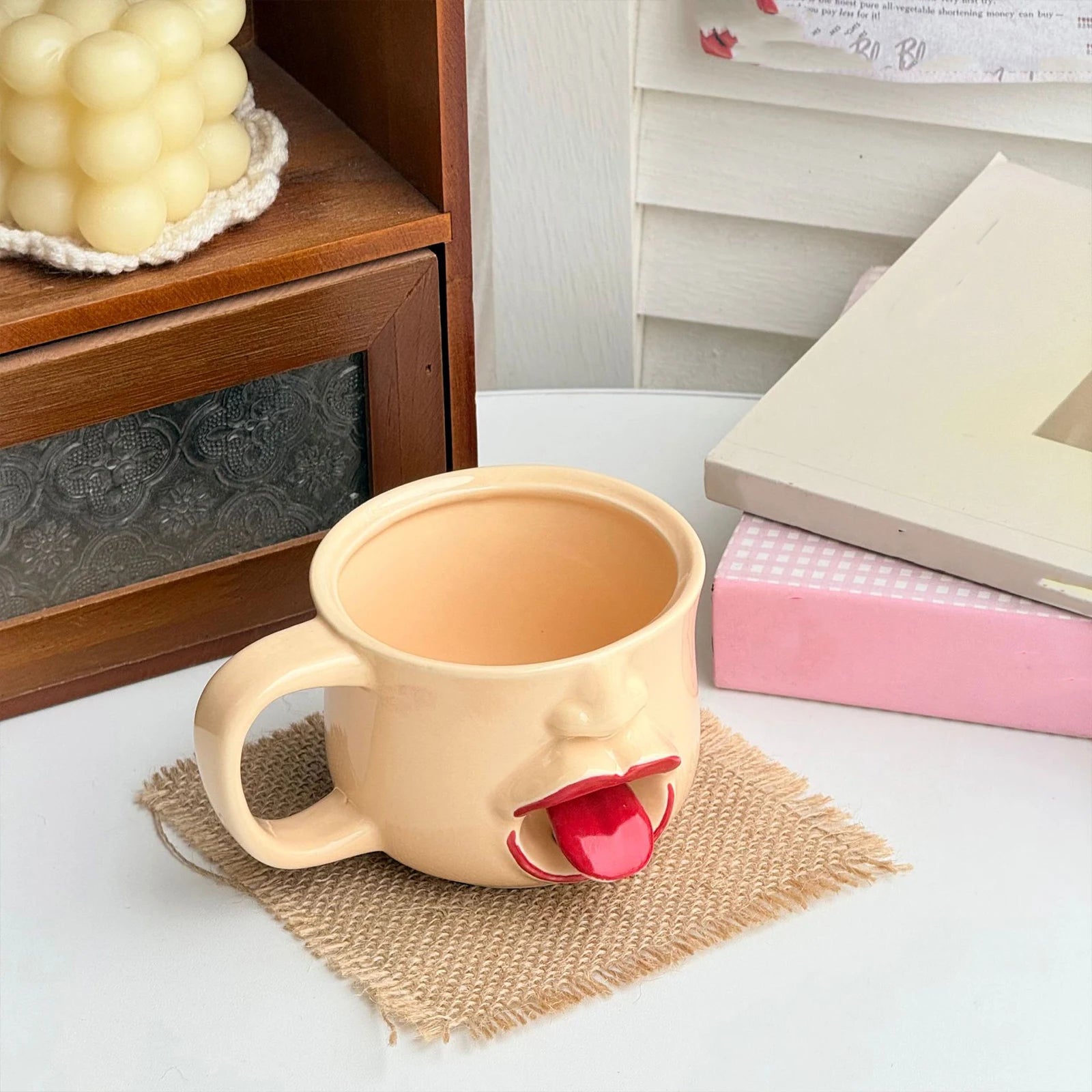 Ceramic Coffee Mug with Tongue Out Cup 18 Oz