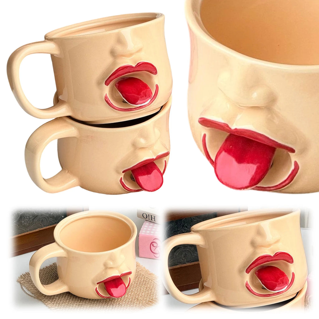 Ceramic Coffee Mug with Tongue Out Cup 18 Oz