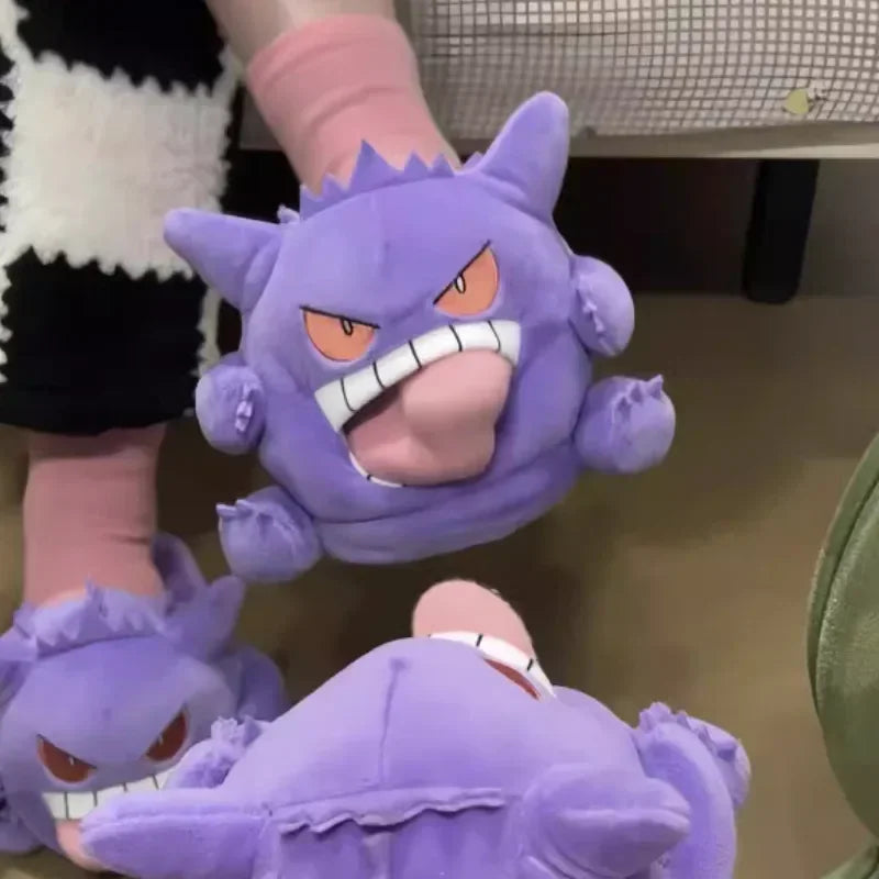 Gengar Plush Slippers • Tongue Out House Shoes • Warm Winter Slides • Cute Anime Ghost Gift