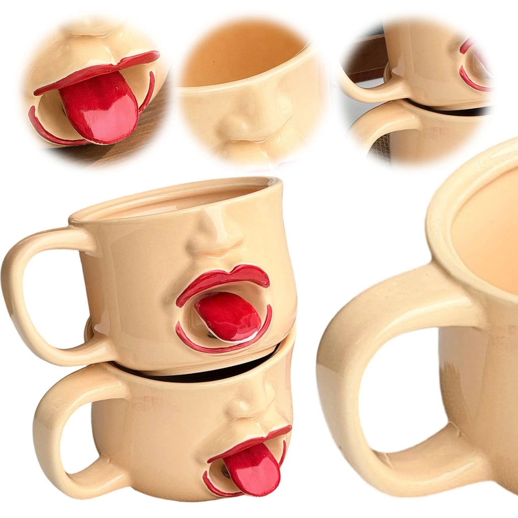 Ceramic Coffee Mug with Tongue Out Cup 18 Oz